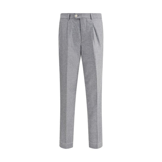 Brunello Cucinelli Gray Cashmere Casual Pants with tailored fit, flannel texture, and elegant design.