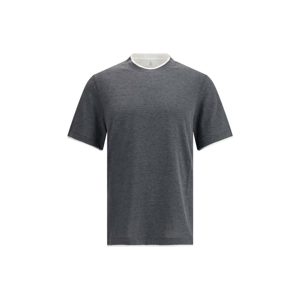 Brunello Cucinelli Gray Cotton T-Shirt in refined silk with two-tone hems, perfect for combining comfort and style.