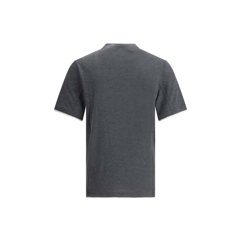 Back view of Brunello Cucinelli Gray Cotton T-Shirt with elegant two-tone hems and contemporary design.