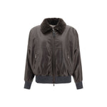 Brunello Cucinelli Leather Jacket with classic collar, front button closure, and two patch pockets, perfect for timeless elegance and style.