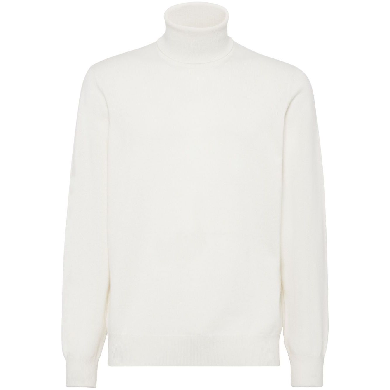 Brunello Cucinelli Sweaters White cashmere knitted turtle-neck jumper with long sleeves, ribbed cuffs, and hem.