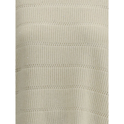Close-up of Brunello Cucinelli White Cashmere Cashmere Sweater showing ribbed knit texture.