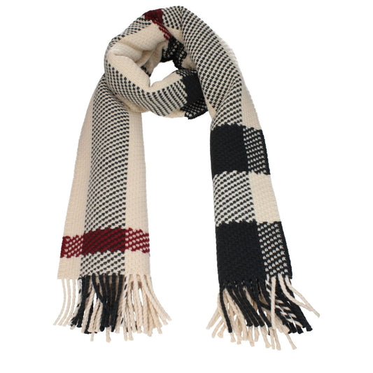 Burberry Beige Wool Scarf with check print and fringes, MPN 8079240, 100% wool, measuring 50×202 cm, elegant accessory.