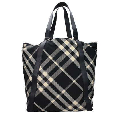 Burberry Black Fabric Shoulder Bag with check print, maxi size, silver details, and external pockets, perfect for casual style.
