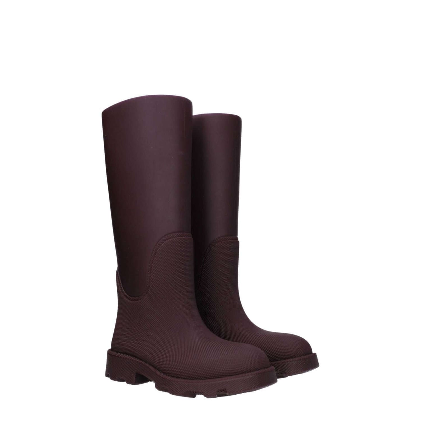 Burberry Red Cotton Rain Boots with round toe, mid heels, and bordeaux rubber design. MPN 8075385, casual style, rubber sole, 3.5 cm heel.