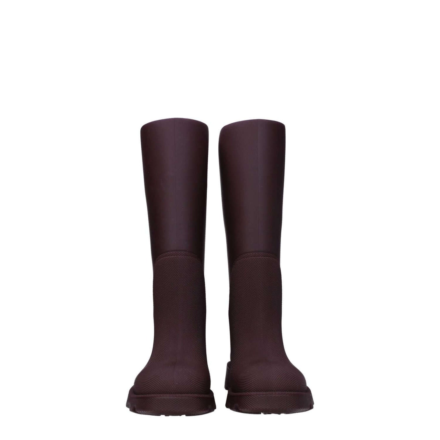Burberry Red Cotton Rain Boots in Bordeaux color with mid heels and round toe, MPN 8075385, stylish casual footwear.