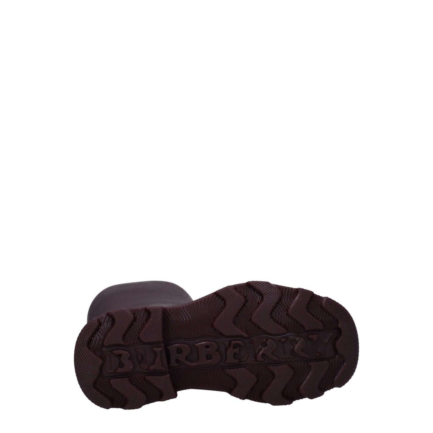 Burberry Red Cotton Rain Boots with a rubber sole featuring embossed brand logo, mid-heel, and round toe design, MPN 8075385.