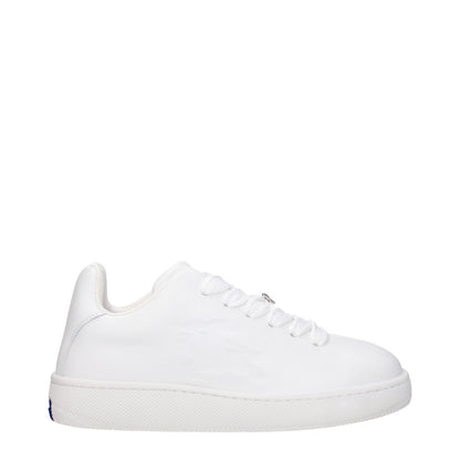 Burberry White Leather Low Top Sneakers with round toe and rubber sole, featuring sporty glam style and lace-up closure.