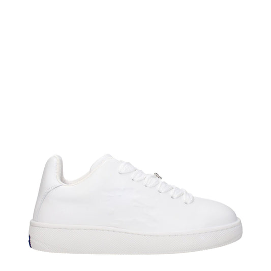 Burberry White Leather Low Top Sneakers with round toe and rubber sole, featuring sporty glam style and lace-up closure.