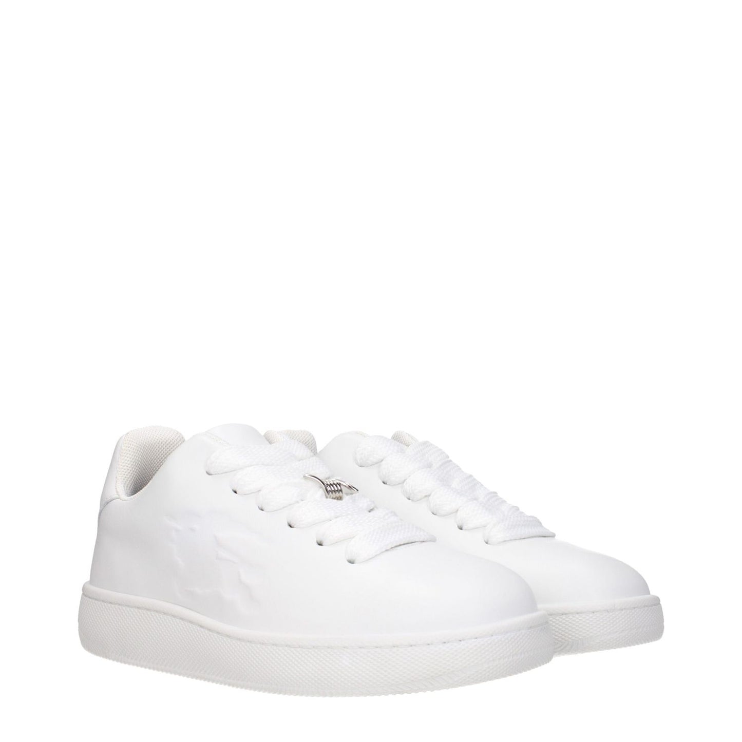 Burberry White Leather Low Top Sneakers with lace-up closure, sporty glam style, round toe and rubber sole. MPN 8083326.