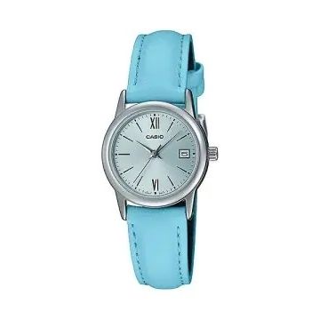 CASIO COLLECTION Mod. LADY DATE SILVER. LEATHER - LIGHT BLUE