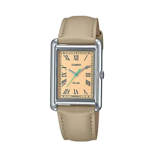 CASIO COLLECTION Mod. LADY TANK. LEATHER - CREAM wristwatch with stainless steel case and leather strap, water resistant 5 ATM.