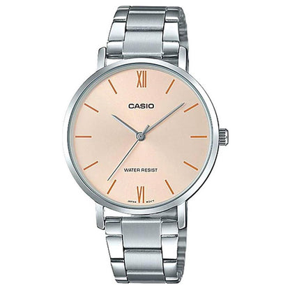 CASIO COLLECTION Mod. MINIMAL - ANTIQUE PINK wristwatch, stainless steel, water resistant 3 ATM, 34mm case, quartz movement, for ladies.