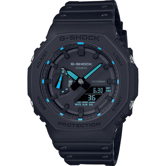 CASIO G-SHOCK Mod. OAK - Neon Blue Index wristwatch with 20 ATM water resistance, carbon and resin case, multifunction quartz movement.