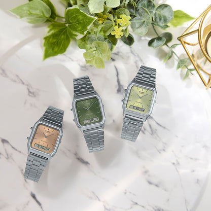 CASIO VINTAGE Mod. EDGY COLLECTION SUNRAY DIAL - GREEN MOSS