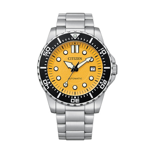 CITIZEN WATCHES Mod. NJ0170-83Z gent's wristwatch with 43mm stainless steel case, yellow dial, SS bracelet, 10 ATM water resistance in official box.