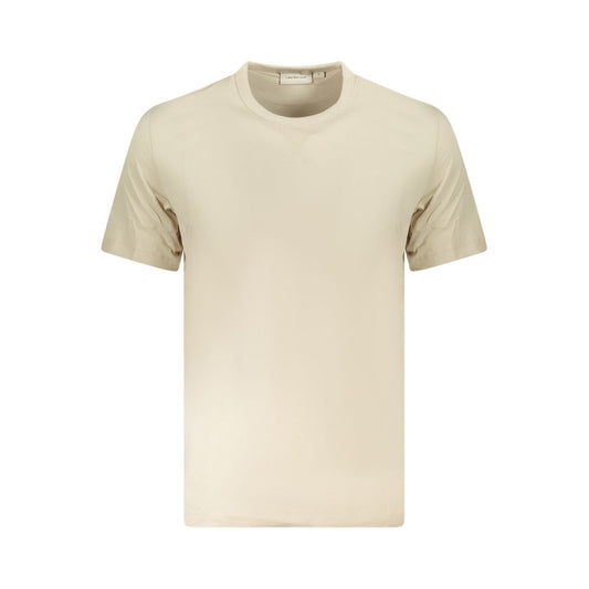Calvin Klein Beige Cotton Men T-Shirt with crew neck and short sleeves, featuring sustainable 95% regenerative cotton.