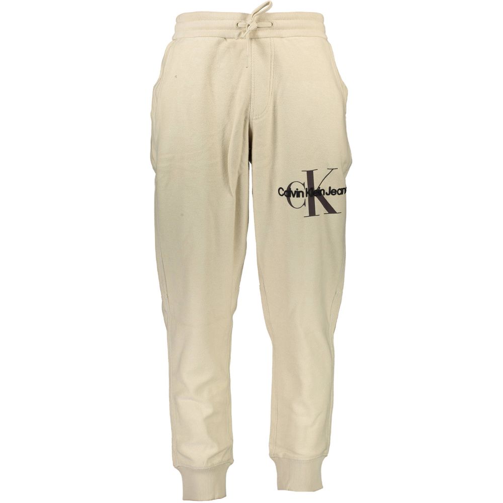 Calvin Klein Beige Cotton Men's Sweatpant with logo embroidery, offering style and comfort in a soft material for everyday wear.