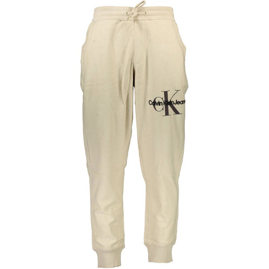 Calvin Klein Beige Cotton Men's Sweatpant with logo embroidery, offering style and comfort in a soft material for everyday wear.