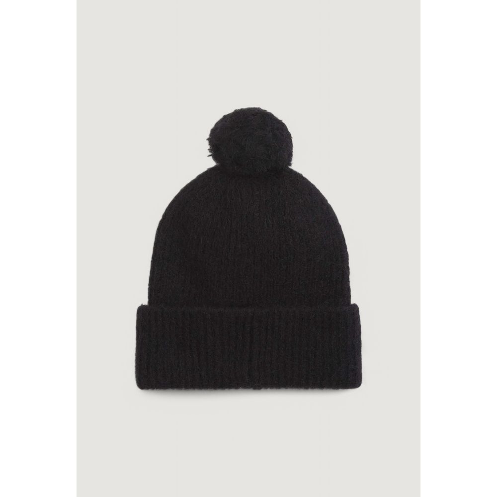 Calvin Klein Black Alpaca Leather Cap (Baseball Hat) featuring a pompom for stylish warmth and comfort, perfect for elegant winter wear.