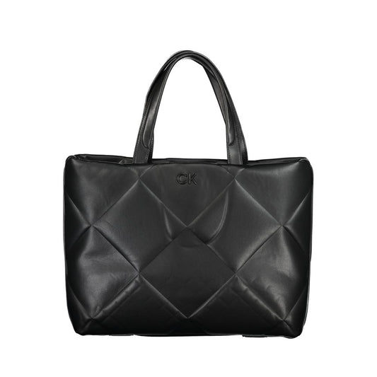 Calvin Klein Black Cotton Handbag with handles, drawstring closure, logo, and contrasting details, made of 50% recycled polyester.