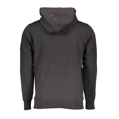 Calvin Klein Black Cotton Men Sweater with Central Pocket and Hood, showcasing sleek design and contemporary style.