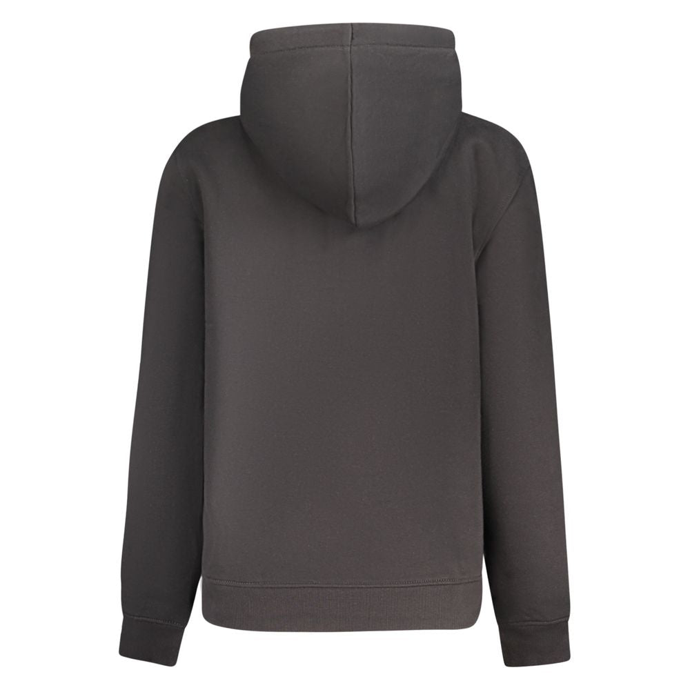 Back view of Calvin Klein Black Cotton Women Sweater showcasing cozy design with hoodie.