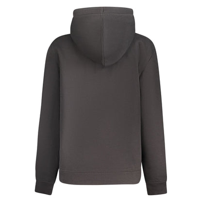 Back view of Calvin Klein Black Cotton Women Sweater showcasing cozy design with hoodie.