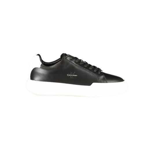 Calvin Klein Black Leather Men's Sneaker with white sole, showcasing sleek design and elegance.