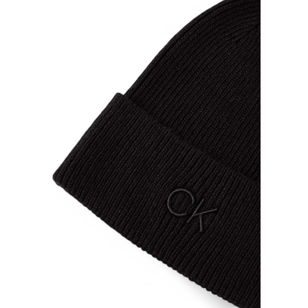 Close-up of Calvin Klein Black Organic Cotton Cap featuring ribbed design and CK logo.