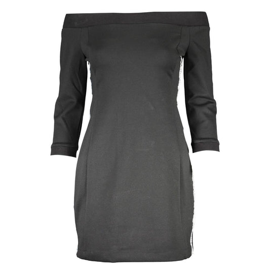 Calvin Klein Black Polyester Dress with bare shoulders, 3/4 sleeves, contrasting details, and logo.
