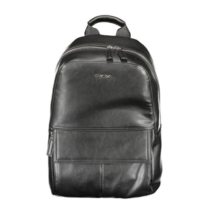 Calvin Klein Black Polyester Men Backpack with sleek design, adjustable straps, laptop compartment, and multiple pockets.