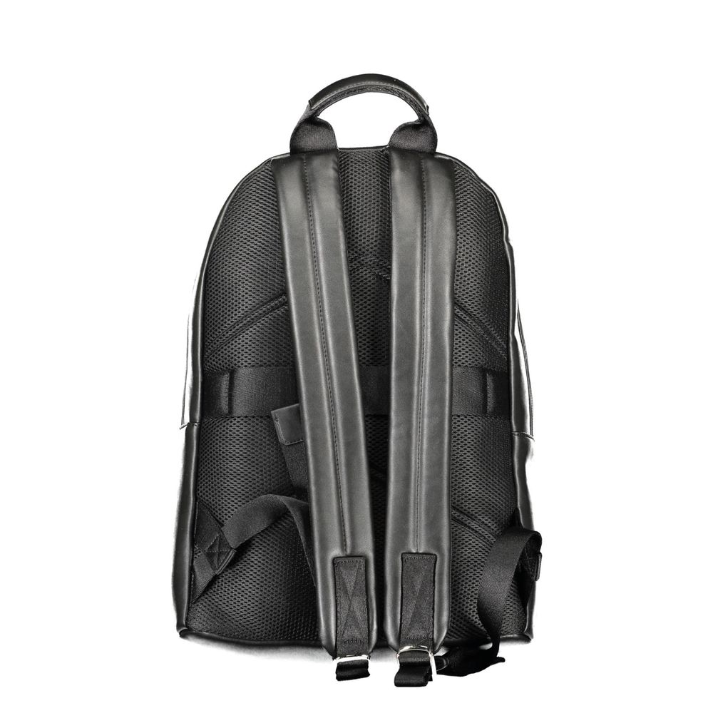Back view of Calvin Klein Black Polyester Men Backpack with adjustable shoulder straps and handle.