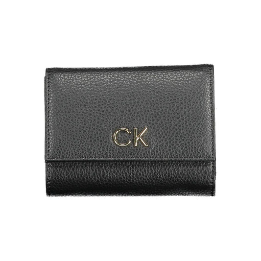 Calvin Klein Black Polyethylene Women Wallet with sleek design and RFID blocking, featuring CK logo on durable material.