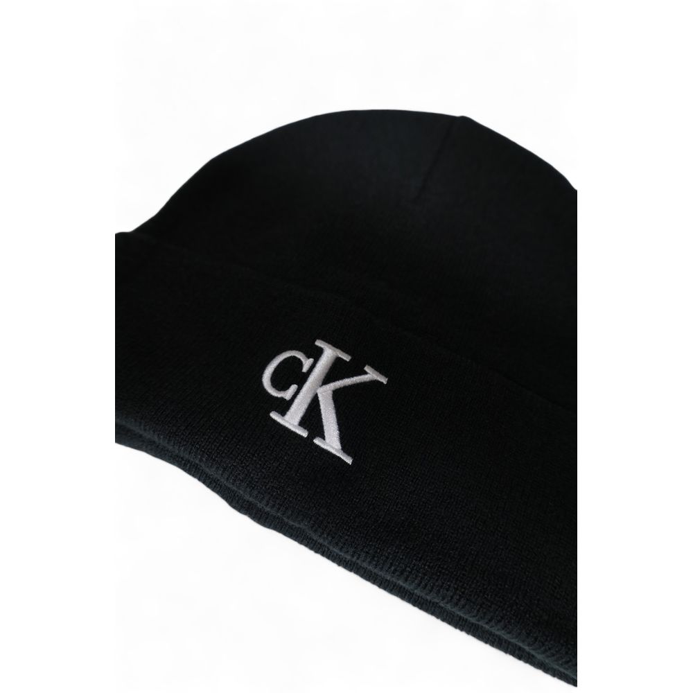 Calvin Klein Black Recycled Polyester Caps Baseball Hat with embroidered monogram logo for sustainable fashion.