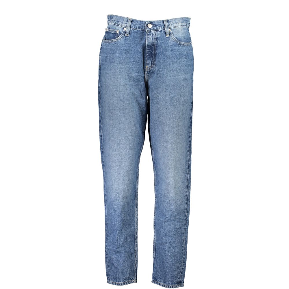 Calvin Klein Blue Cotton Women Jean in vintage wash with classic five-pocket design, button and zipper closure, sustainable fashion.