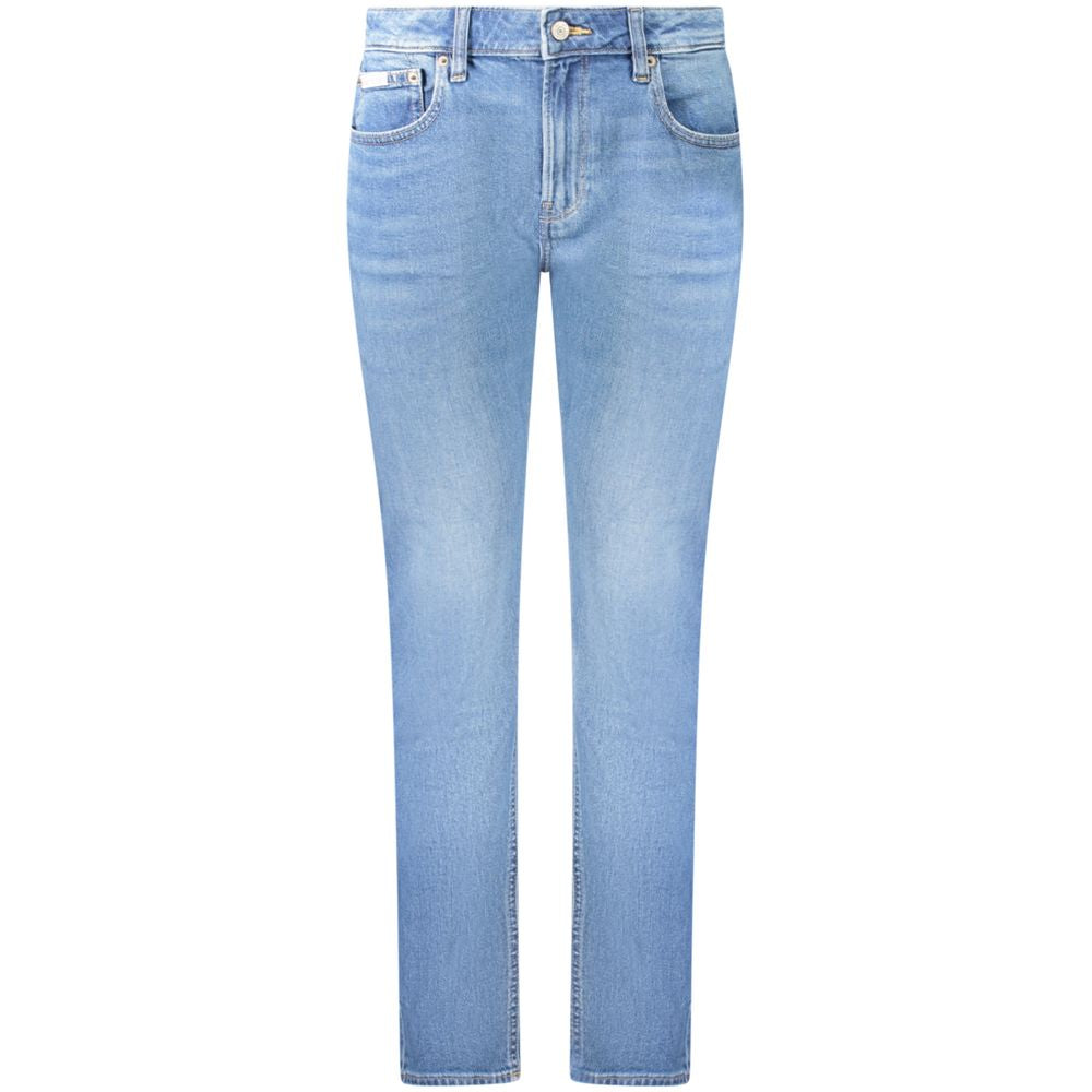 Calvin Klein Blue Cotton Women's Slim Jean, mid-rise denim with chic washed blue hue and iconic logo, perfect for stylish comfort.