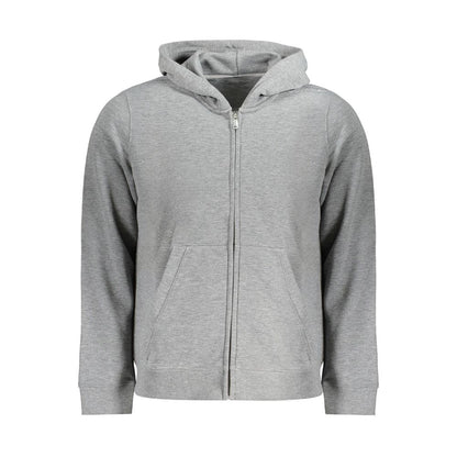 Calvin Klein Gray Recycled Polyester Men Hoodie showcasing eco-friendly sporty style with zipper and hood.