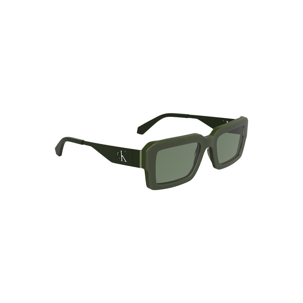 Calvin Klein Green Acetate Women Sunglasses with rectangular lenses and logo detail.