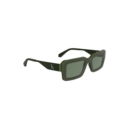 Calvin Klein Green Acetate Women Sunglasses with rectangular lenses and logo detail.
