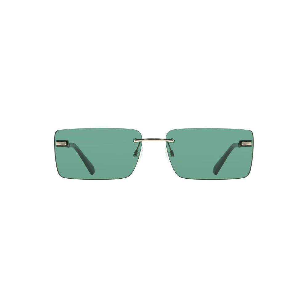 Calvin Klein Green Metal Women Sunglass with sleek rectangular lenses and metal frame, perfect for fashion-forward individuals.