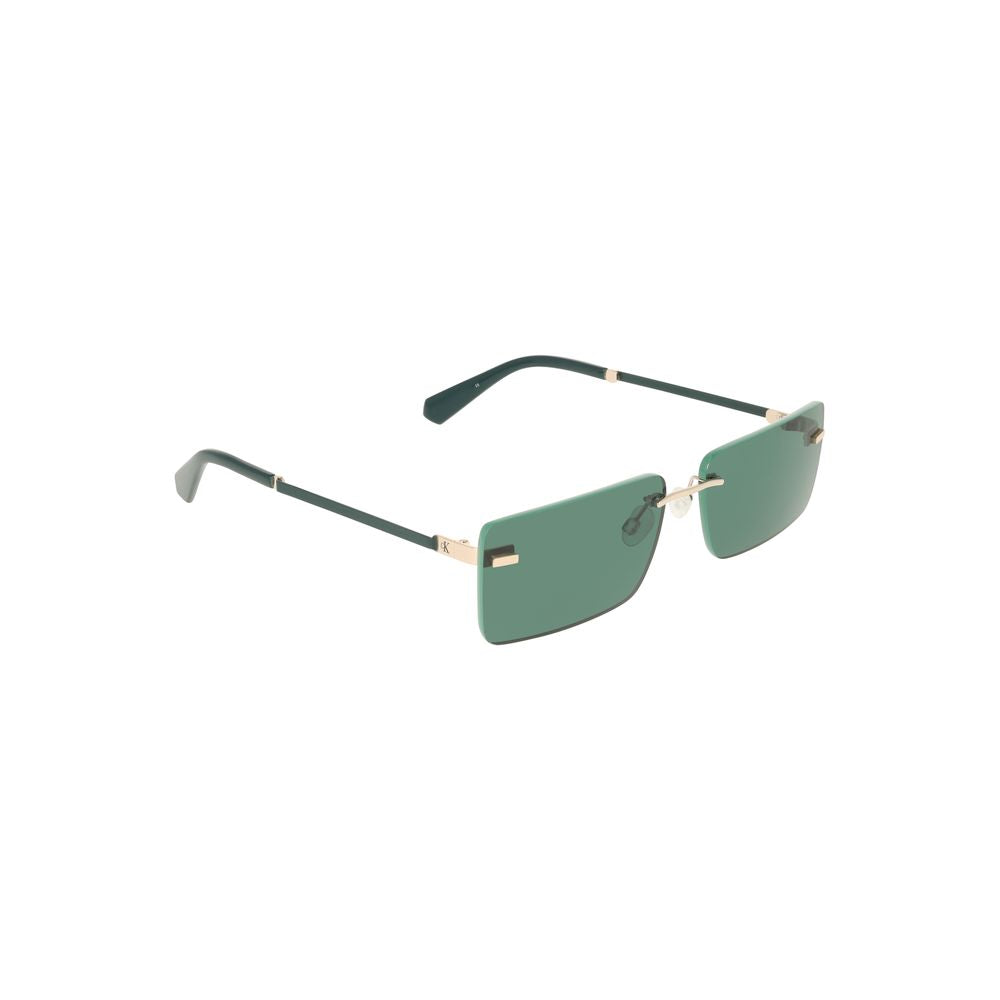 Calvin Klein Green Metal Women Sunglass with sleek metal frame and rectangular green lenses, perfect for a bold fashion statement.