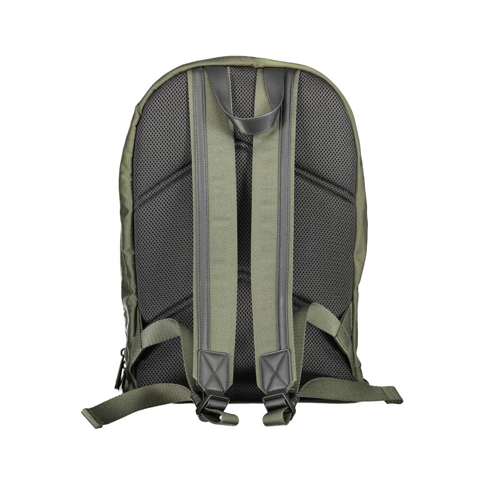Back view of Calvin Klein Green Polyester Backpack with adjustable straps and water repellent fabric.