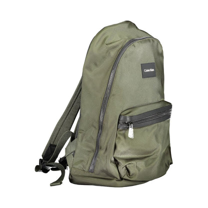 Calvin Klein Green Polyester Backpack with adjustable straps, external and internal pockets, and laptop holder, made from 95% recycled material.
