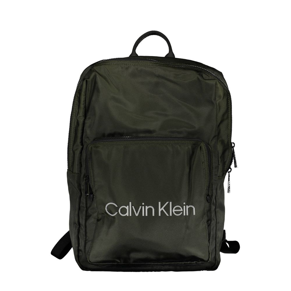 Calvin Klein Green Polyester Men Backpack with external pocket, modern design, and iconic logo for fashion-forward urban adventurers.