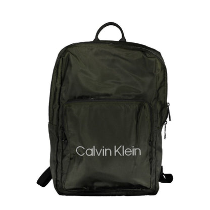 Calvin Klein Green Polyester Men Backpack with external pocket, modern design, and iconic logo for fashion-forward urban adventurers.