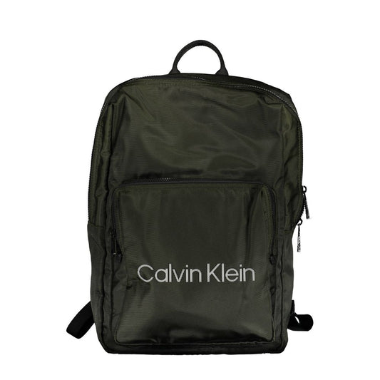 Calvin Klein Green Polyester Men Backpack with external pocket, modern design, and iconic logo for fashion-forward urban adventurers.