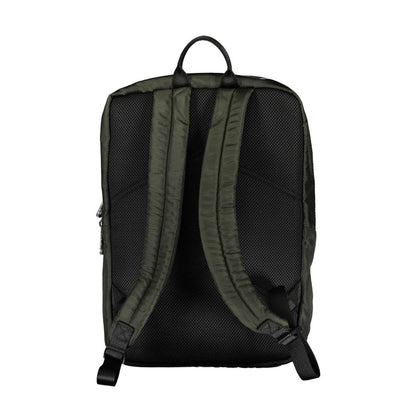 Back view of Calvin Klein Green Polyester Men Backpack with padded straps and mesh design for comfort.