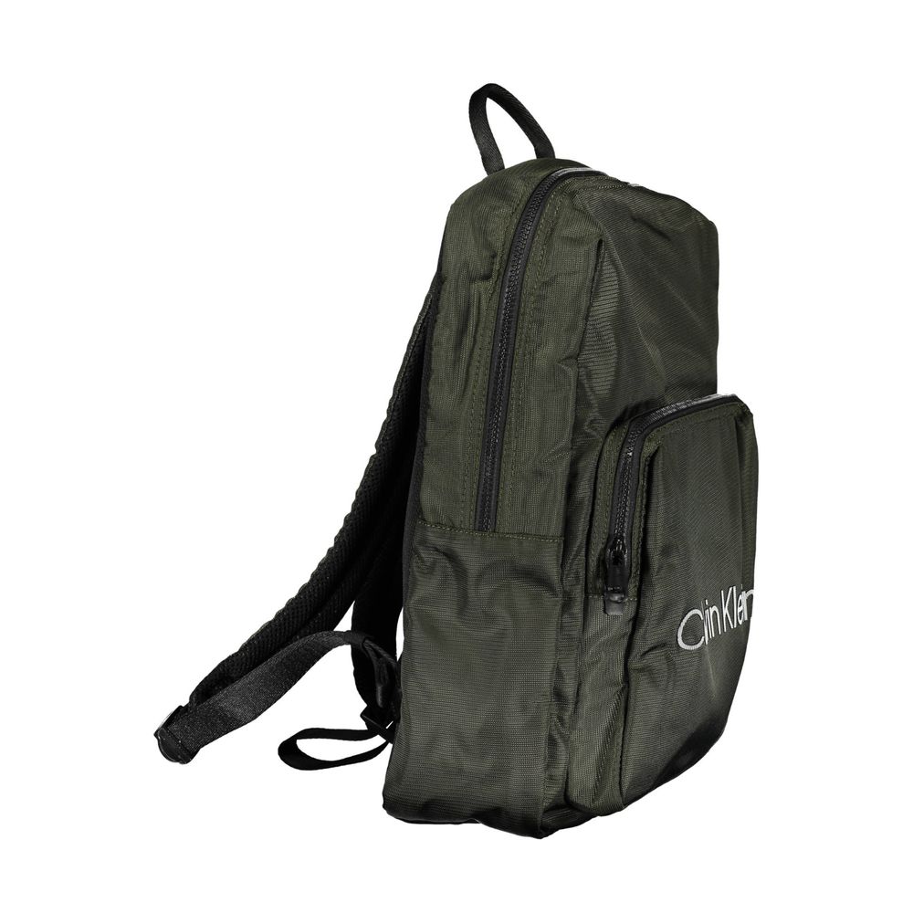 Calvin Klein Green Polyester Men Backpack with external pocket and logo, designed for style and functionality.
