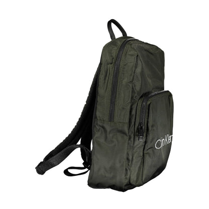 Calvin Klein Green Polyester Men Backpack with external pocket and logo, designed for style and functionality.